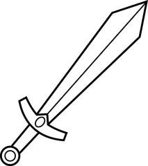 Outlined Cartoon Knight Sword Weapon. Vector Hand Drawn Illustration Isolated On Transparent Background