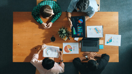 Top view of business team attend meeting while prepare working and analyzing data. Group of diverse...