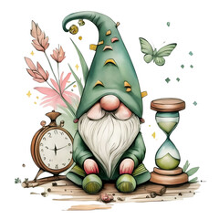 graphics of a  elf dressed in green measuring time
