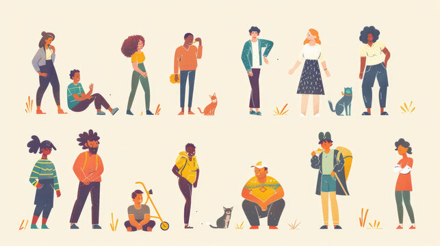 Inclusive Representation: A series of images featuring people of all ages, genders, abilities, and body types engaged in various activities, promoting inclusivity. Generative AI