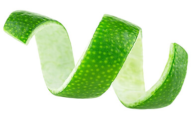 Peel of green lime isolated on a white background. Lime twist. Lime fruit zest. - 756776784
