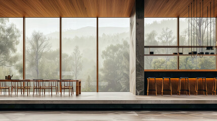 Naklejka premium Luxurious Modern Interior with Elegant Furniture, Bright Window Views, and Stylish Wooden Accents