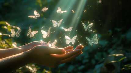 hand and butterflies