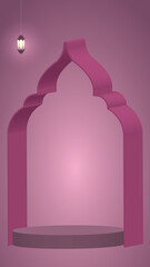Islamic Purple Podium or product display for Ramadan Sales, Hanging Lantern and Arabic door shape or gate