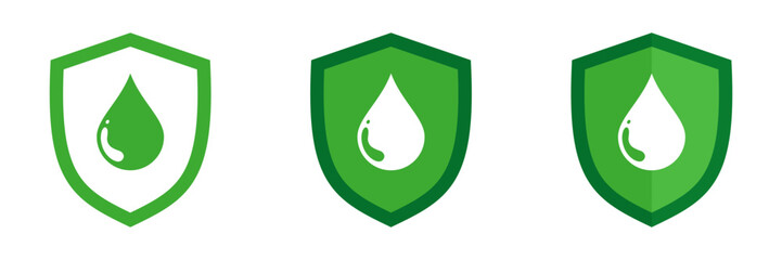 Set of drop icons with shield, illustration