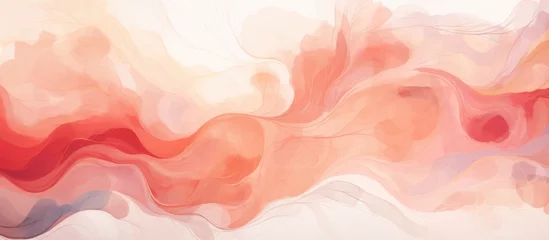 Foto auf Acrylglas A detailed closeup of a red and white painting on a white background, featuring delicate petals in shades of pink and peach. This landscape art piece is a visual masterpiece © 2rogan