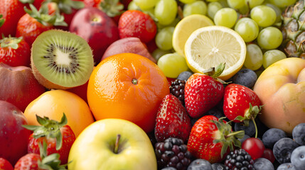Naklejka na ściany i meble Fresh fruits background, fruity wallpaper, food and drinks