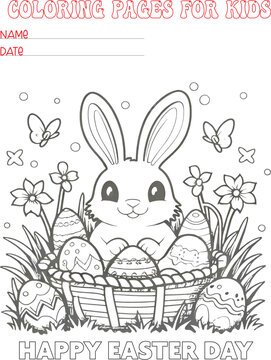 EASTER COLORING PAGE- FOR KIDS.KIDS CAN DRAW OR COLOR THE BUNNY, FLOWER, AND PLANTS. IT CAN KEEP BUSY THE KIDS 