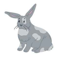 Fototapeta premium Hand drawn spring bunny. Cute Easter rabbit, fluffy bunny character, little Easter hare flat vector illustration. Spring Easter holiday rabbit