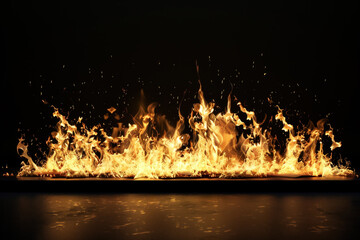 A black background with a fire burning in the foreground