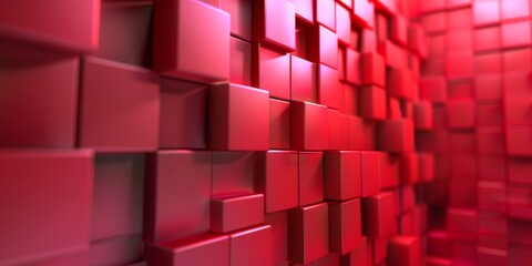 A red wall made of red blocks - stock background.