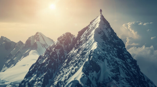 Success: An image of a mountain peak or a person reaching the summit, symbolizing achievement, overcoming challenges, and reaching goals. Generative AI