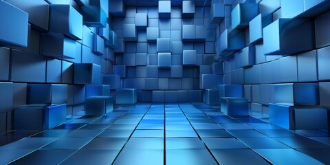 A blue room with blue blocks on the floor - stock background.