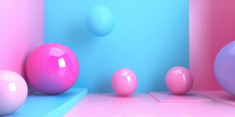 A room with pink and blue walls and pink and blue balls - stock background.