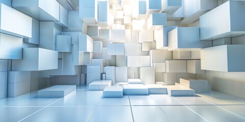 A white room with white cubes on the walls - stock background.