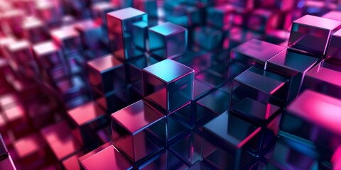 A close up of a bunch of cubes in a purple and blue color scheme - stock background. - obrazy, fototapety, plakaty