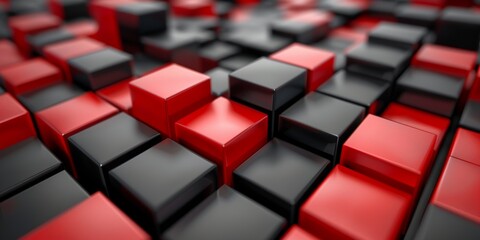 Obraz premium A close up of a red and black block pattern - stock background.