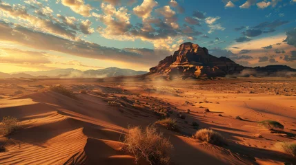 Foto op Aluminium Vast Desert Landscapes: Capture the stark beauty of desert landscapes, with rolling sand dunes, rugged rock formations, and expansive desert plains under clear skies or dramatic cloud formations.  © Hokmiran