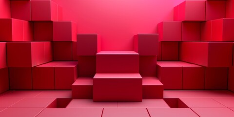 A red room with a red staircase and a red box - stock background.