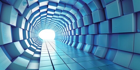 A blue tunnel with a white light shining through it - stock background.