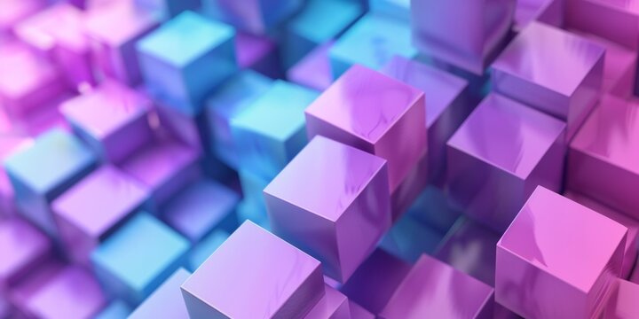 A colorful image of purple and blue cubes arranged in a pattern - stock background.