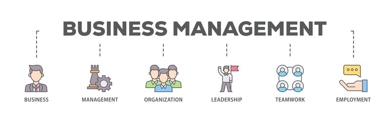 Business management banner web icon illustration concept with icon of business, management, organization, leadership, teamwork and employment icon live stroke and easy to edit 