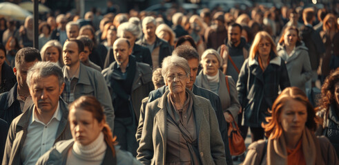 The energetic atmosphere of a busy street, animated by a multitude of pedestrians.