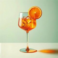 Cocktail Spritz avec rondelle d'orange et glaçons dans un style minimaliste et photoréaliste - obrazy, fototapety, plakaty