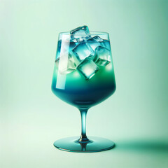 Cocktail bleu et vert avec glaçons dans un style minimaliste et photoréaliste - obrazy, fototapety, plakaty
