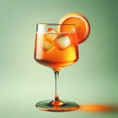 Cocktail Spritz avec rondelle d'orange et glaçons dans un style minimaliste et photoréaliste - obrazy, fototapety, plakaty