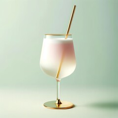 Cocktail blanc et rose avec une paille doré dans un style minimaliste et photoréaliste - obrazy, fototapety, plakaty