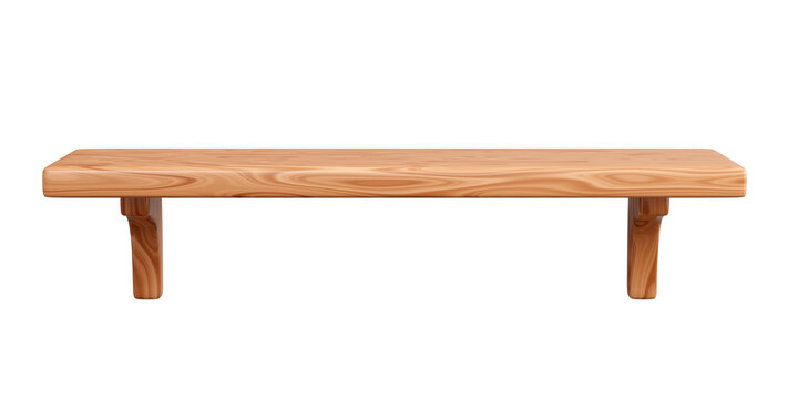 Empty wooden shelf with wall mounting. 3D render illustration
