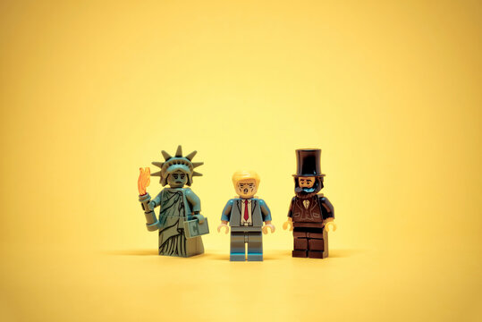 Statue of Liberty, Lincoln and Trump. Democracy concept. Illustrative editorial