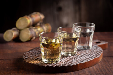 Glasses of cachaça served on the table.