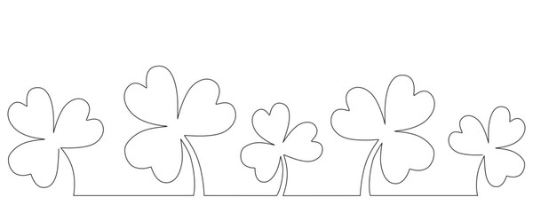 Clover flower banner for Saint Patrick day - good lucky symbol, single line. Vector stock minimalism illustration isolated on white background for design template invitation frame. Editable stroke.