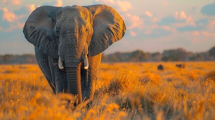 An elephant stands tall in the vast expanse of the savannah, its majestic silhouette against the horizon symbolizing the enduring beauty and resilience of African wildlife