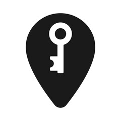 A pin icon on a map with a key inside. Illustration