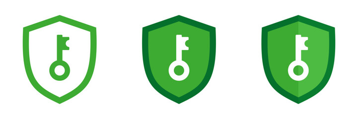 Set of shield icons with key. Vector illustration