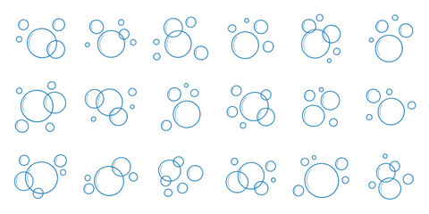 Soap bubbles icon doodle set.  Fizzy, soap foam, water sparkle in sketch style. Hand drawn vector illustration isolated on white background