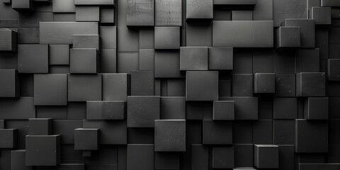 A black and white image of a wall made of black squares - stock background.