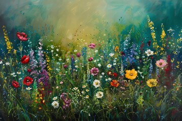 Obraz na płótnie Canvas field of spring flowers and sunny sky