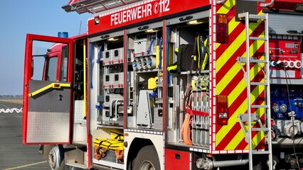 equipment of the fire truck, firefighters, hoerstel, germany, nrw, emergency 