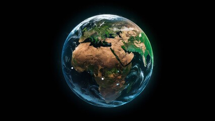 gleaming earth: africa and Europe shine from space, globe, dark background