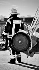 firefighter attentive and ready for action, hoerstel, germany, nrw, emergency