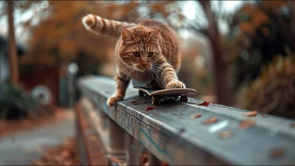 Fototapeten Cat Skateboarding Adorable Housecat Pet Action Sports Meme © Suite Green Media