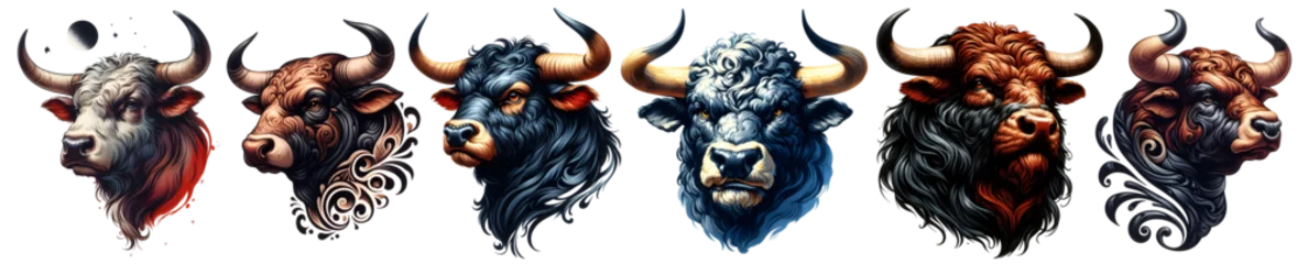 Tuinposter bull buffalo head face multiple angles hand drawn watercolor isolated png © G-Design