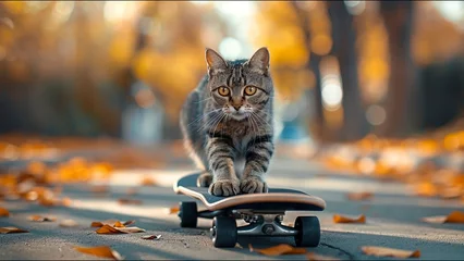Poster Cat Skateboarding Adorable Housecat Pet Action Sports Meme © Suite Green Media