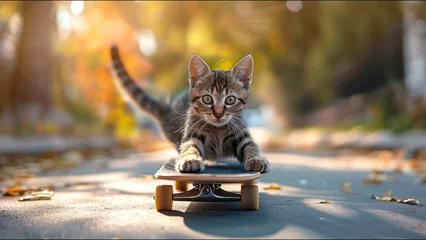 Foto auf Acrylglas Cat Skateboarding Adorable Housecat Pet Action Sports Meme © Suite Green Media