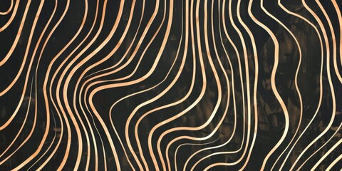 A black and gold striped background with a pattern of waves - stock background.