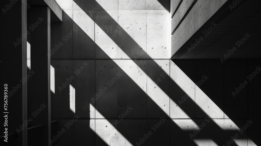 Poster A high-contrast image showing the interplay between light and shadow on a textured concrete surface, creating a striking visual pattern